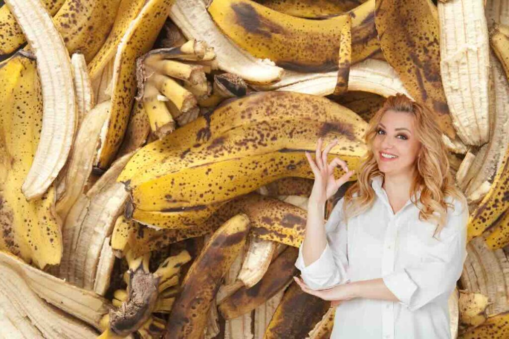 bucce di banana, donna felice